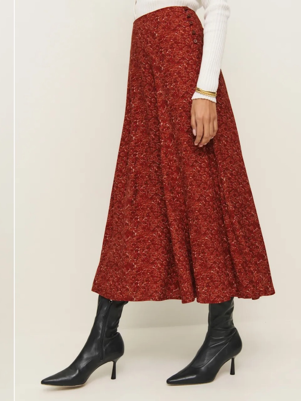 Reformation red floral skirt